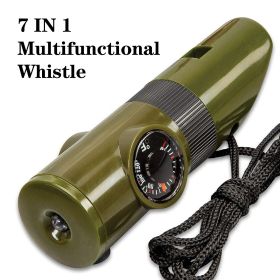 7 In 1 Multifunctional Survival Whistle With LED Light; Compass; Thermometer; Magnifying Glass; Mirror