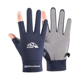 Summer Gloves For Men Cycling Anti UV Women Spring Ice Silk Two Finger Touchscreen Camping Driving Sports Riding Fishing Gloves - two finger blue - L