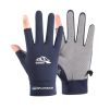 Summer Gloves For Men Cycling Anti UV Women Spring Ice Silk Two Finger Touchscreen Camping Driving Sports Riding Fishing Gloves - two finger blue - XL