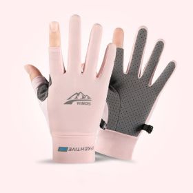 Summer Gloves For Men Cycling Anti UV Women Spring Ice Silk Two Finger Touchscreen Camping Driving Sports Riding Fishing Gloves - two finger pink - S