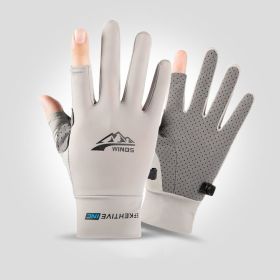 Summer Gloves For Men Cycling Anti UV Women Spring Ice Silk Two Finger Touchscreen Camping Driving Sports Riding Fishing Gloves - two finger gray - L
