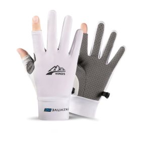 Summer Gloves For Men Cycling Anti UV Women Spring Ice Silk Two Finger Touchscreen Camping Driving Sports Riding Fishing Gloves - two finger white - L