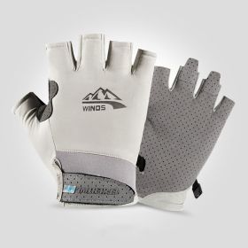 Summer Gloves For Men Cycling Anti UV Women Spring Ice Silk Two Finger Touchscreen Camping Driving Sports Riding Fishing Gloves - half finger gray - M