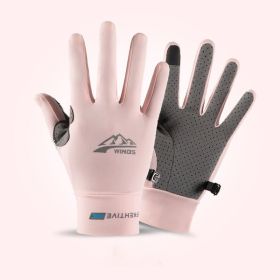 Summer Gloves For Men Cycling Anti UV Women Spring Ice Silk Two Finger Touchscreen Camping Driving Sports Riding Fishing Gloves - full finger pink - L