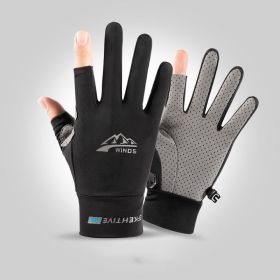 Summer Gloves For Men Cycling Anti UV Women Spring Ice Silk Two Finger Touchscreen Camping Driving Sports Riding Fishing Gloves - two finger black - S