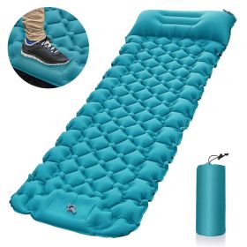 Outdoor Camping Sleeping Pad Inflatable Mattress With Pillows Ultralight Air Mat Built-in Inflator Pump For Travel Hiking - Peacock Blue