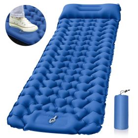 Outdoor Camping Sleeping Pad Inflatable Mattress With Pillows Ultralight Air Mat Built-in Inflator Pump For Travel Hiking - Blue