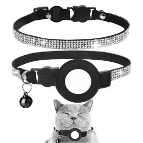Rhinestone Decor Pet Collar For Airtag Tracker Case - Black - Pet Supplies