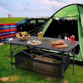 220 lb Capacity Foldable Camping Table | Aluminum Top & Steel Frame with Mesh Basket | Portable BBQ/Picnic/Beach Table Includes Carry Bag - Black
