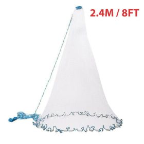 6/8/10/12/16FT Fishing Cast Net Bait Easy Throw Hand Cast Strong Nylon Mesh USA - 2.4M / 8FT