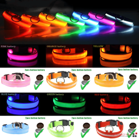 LED Adjustable Dog Collar Blinking Flashing Light Up Glow Pets Safety Waterproof - M - Blue