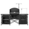 Camping Kitchen Table Portable Outdoor Cook Station Storage Windshield Aluminum - Black Table Top - Basic Type