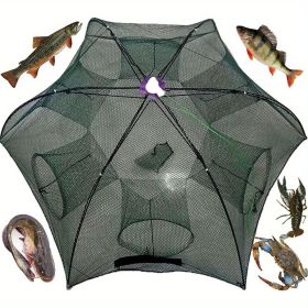 Fishing Bait Trap Crab Net Crawdad Shrimp Cast Dip Cage Fish Minnow Foldable - Green