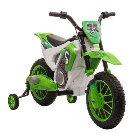 12V Kids Battery-Powered  Motorcycle Dirt Bike with Charging Battery, Training Wheels Green