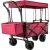 Extra Large Collapsible Garden Cart with Removable Canopy, Folding Wagon Utility Carts with Wheels and Rear Storage, Wagon Cart for Garden