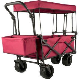 Extra Large Collapsible Garden Cart with Removable Canopy, Folding Wagon Utility Carts with Wheels and Rear Storage, Wagon Cart for Garden