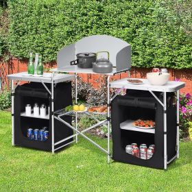 1PC Folding Camping Table with Storage Organizer - Black
