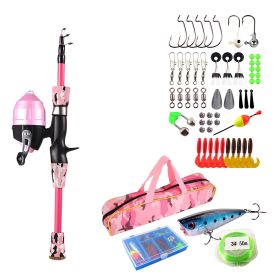 Kids Fishing Pole Set Fishing Starter Kit Telescopic Fishing Rod and Reel Combo Kit with Tackle Box 56Pcs Fishing Lures for Boys Girls - Pink - 1.2M
