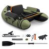 Inflatable Fishing Float Tube with Pump Storage Pockets and Fish Ruler - Green