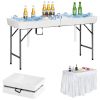 5 FT Folding Ice Cooler Table with Double Sinks for Camping Party Picnic Wedding - White