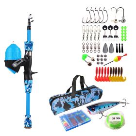 Kids Fishing Pole Set Fishing Starter Kit Telescopic Fishing Rod and Reel Combo Kit with Tackle Box 56Pcs Fishing Lures for Boys Girls - Blue - 1.2M