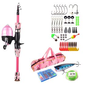 Kids Fishing Pole Set Fishing Starter Kit Telescopic Fishing Rod and Reel Combo Kit with Tackle Box 56Pcs Fishing Lures for Boys Girls - Pink - 1.5M