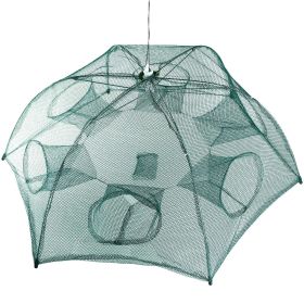 Fishing Trap Net Portable Folded Fishing Bait Trap Shrimp Minnow Crab Bait Net 6 Sides 6 Holes Crayfish Cast Mesh Trap Automatic - Green - One size