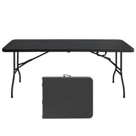 6ft Folding Table, Portable Plastic Table for Camping, Picnics, Parties, High Load Bearing Foldable Table Black - as Pic
