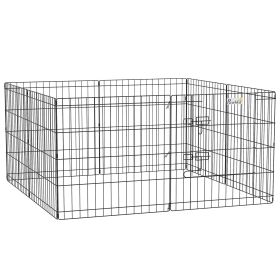 24inch Foldable Metal Exercise Pet Playpen Yard Dog Puppy Kennel Cage 8 Panel - Black