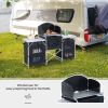 Outsunny Portable Camping Kitchen Aluminum Table Windscreen 3 Cupboards BBQ Black - Black