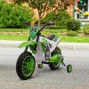 12V Kids Battery-Powered  Motorcycle Dirt Bike with Charging Battery, Training Wheels Green