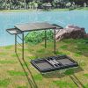 Outsunny Folding Camping Table, 4.5ft Portable Table with 2 Wing Panels, Height Adjustable Metal Picnic Table - default