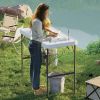 Outsunny Folding Fish Cleaning Table with Sink, Portable Camping Table with Faucet, Drainage Hose, Sprayer and Shelf, White - White