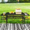 Outsunny Folding Camping Table, 4.5ft Portable Table with 2 Wing Panels, Height Adjustable Metal Picnic Table - default