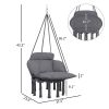Hammock Swing Chair, Macrame Hanging Chair with Large Cushion, Chain, Steel Frame for Indoor Outdoor Use, Dark Gray