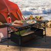 220 lb Capacity Foldable Camping Table | Aluminum Top & Steel Frame with Mesh Basket | Portable BBQ/Picnic/Beach Table Includes Carry Bag - Black