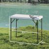 Outsunny Folding Fish Cleaning Table with Sink, Portable Camping Table with Faucet, Drainage Hose, Sprayer and Shelf, White - White