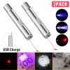 2PCS 3 in1 1mw USB Rechargeable Pet Toy Pen Flashlight Red laser Beam UV Light 3-Modes Lamp - default title