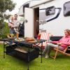 220 lb Capacity Foldable Camping Table | Aluminum Top & Steel Frame with Mesh Basket | Portable BBQ/Picnic/Beach Table Includes Carry Bag - Black