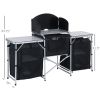 Outsunny Portable Camping Kitchen Aluminum Table Windscreen 3 Cupboards BBQ Black - Black