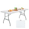 Portable Folding Camping Table with Carrying Handle for Picnic - White
