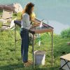 Outsunny Folding Fish Cleaning Table with Sink, Portable Camping Table with Faucet, Drainage Hose, Sprayer and Shelf, Tan - Tan