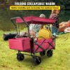 Extra Large Collapsible Garden Cart with Removable Canopy, Folding Wagon Utility Carts with Wheels and Rear Storage, Wagon Cart for Garden