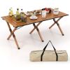 Folding Lightweight Aluminum Camping Table with Wood Grain - L