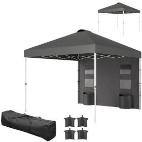 Outsunny 10' x 10' Pop Up Canopy Tent w/ Sidewall, Height Adjustable Instant Sun Shelter w/ Storage Pockets, Dark Gray