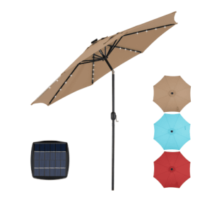 10ft Solar Polyester 32 LED Lighted Patio Umbrella With Tilt Adjustment And UV-Resistant Fabric (Color: Khaki)