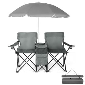 59x19.6x31in, Grey, Camping Chair, Iron Stand, Oxford Cloth 85kg With Parasol (Color: Grey)