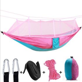 Hammock with Mosquito Net Ultralight Portable Nylon Outdoor Windproof (Color: Pink)