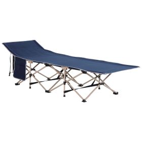 Folding Camping Cots for Adults with Carry Bags, Side Pockets, Outdoor Portable Sleeping Bed for Travel Camp Vocation, Blue (Color: Blue)