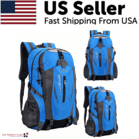 Travel Backpack Rucksack Camping Laptop Hiking School Book Bag (Color: Blue)